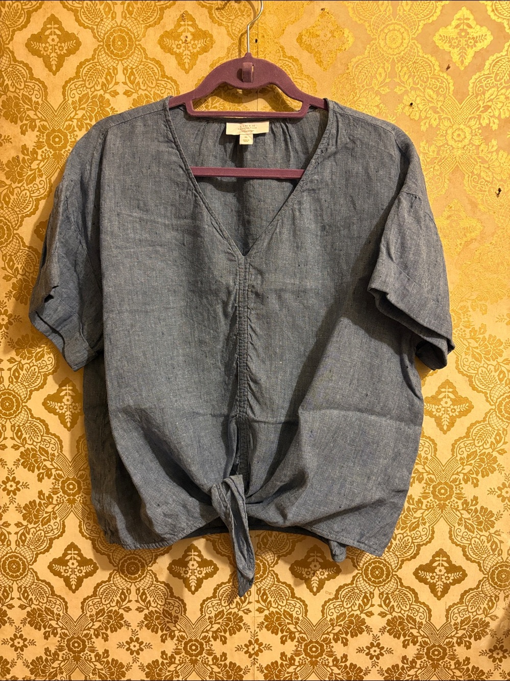 100% Linen Tie Front Top